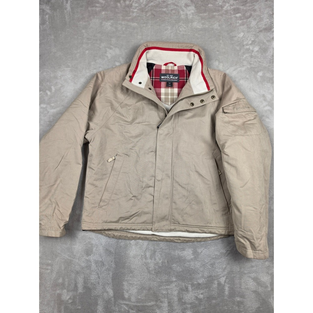 Woolrich Jacket Mens M Tan Fleece Lined Full Zip Outdoor Utility Coat